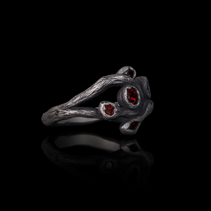 Vintage Fruit Branch Zircon Sterling Silver Ring