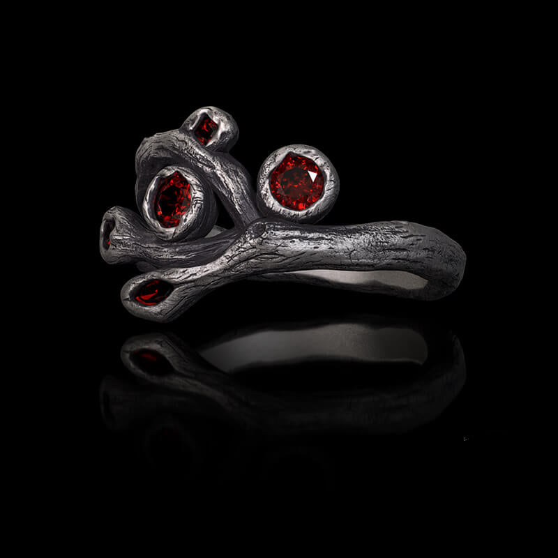 Vintage Fruit Branch Zircon Sterling Silver Ring | RoyalLuster.com