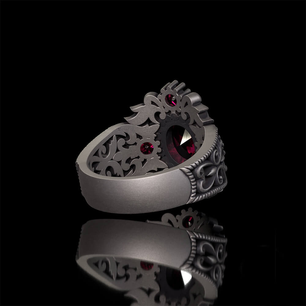 Vintage Gem-Set Hollow Sterling Silver Gothic Ring