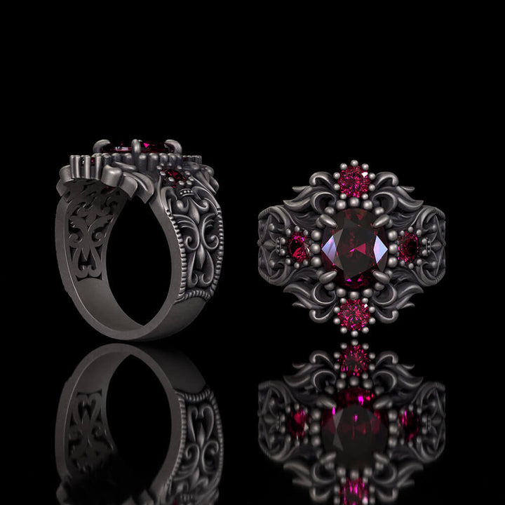 Vintage Gem-Set Hollow Sterling Silver Gothic Ring | RoyalLuster