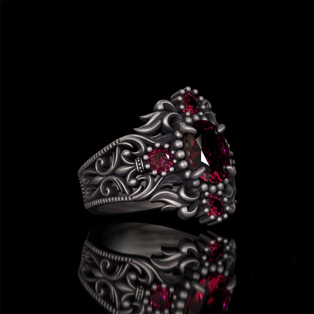 Vintage Gem-Set Hollow Sterling Silver Gothic Ring | RoyalLuster