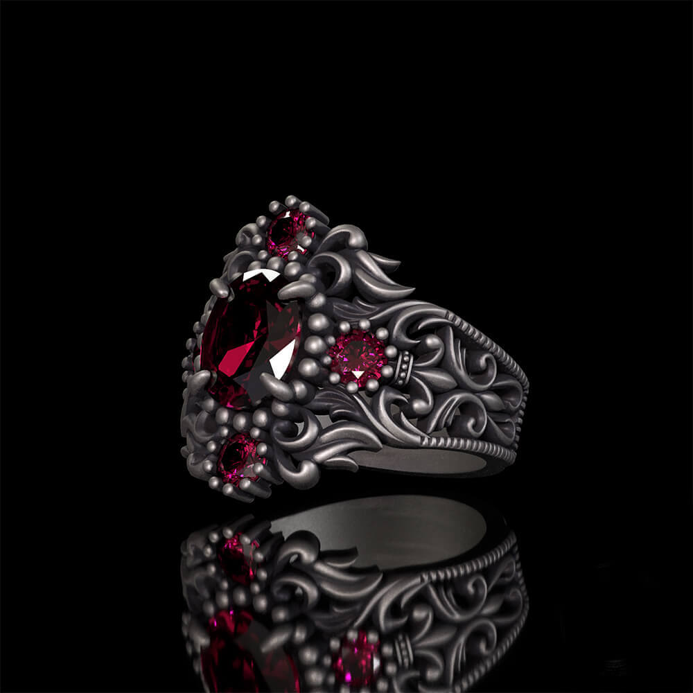 Vintage Gem-Set Hollow Sterling Silver Gothic Ring | RoyalLuster