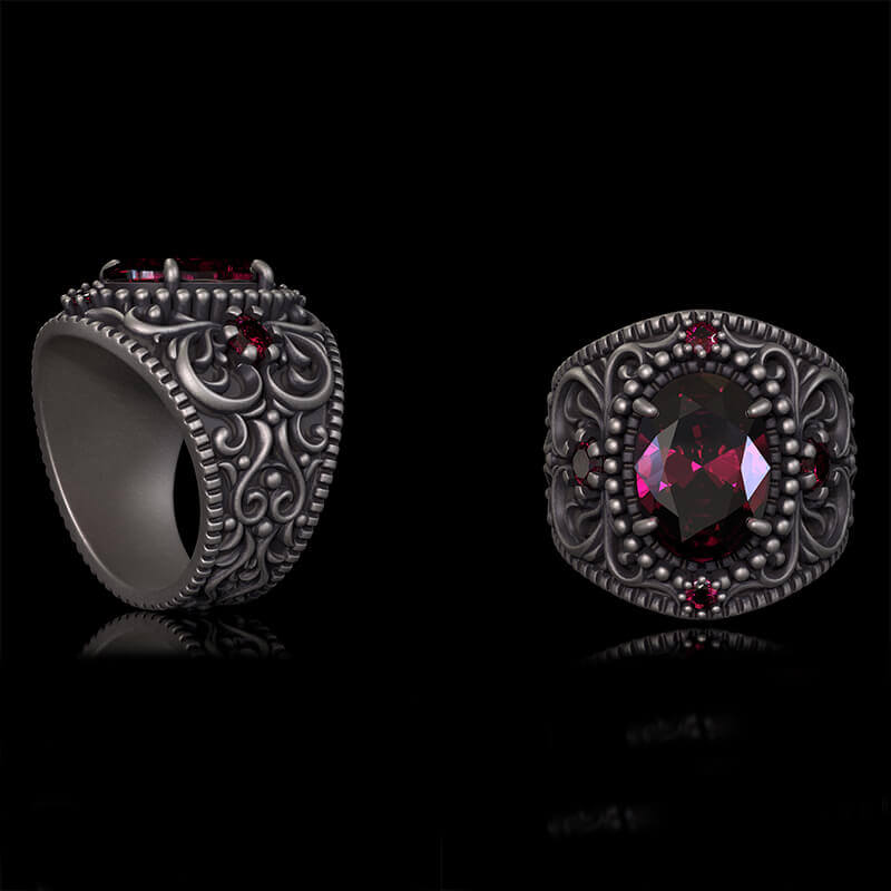 Vintage Gemstone Floral Embossed Sterling Silver Ring | RoyalLuster.com