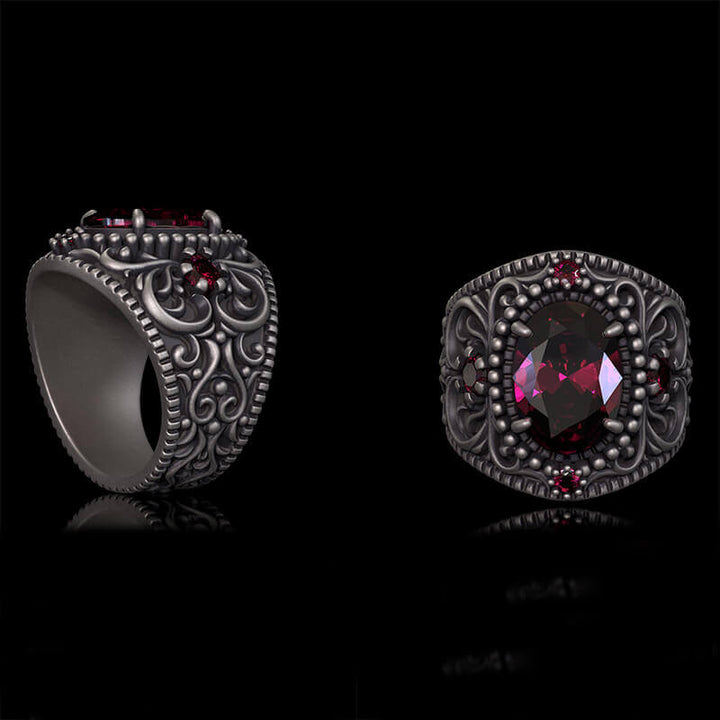 Vintage Gemstone Floral Embossed Sterling Silver Ring | RoyalLuster.com