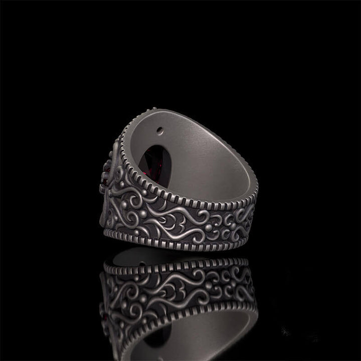 Vintage Gemstone Floral Embossed Sterling Silver Ring