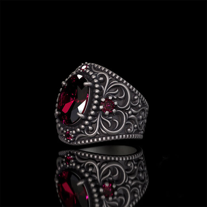 Vintage Gemstone Floral Embossed Sterling Silver Ring | RoyalLuster.com