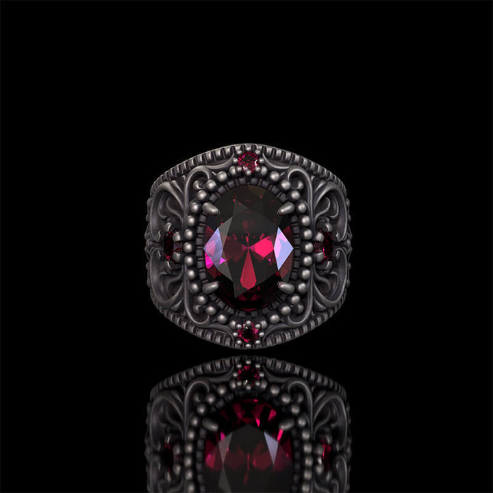 Vintage Gemstone Floral Embossed Sterling Silver Ring | RoyalLuster.com
