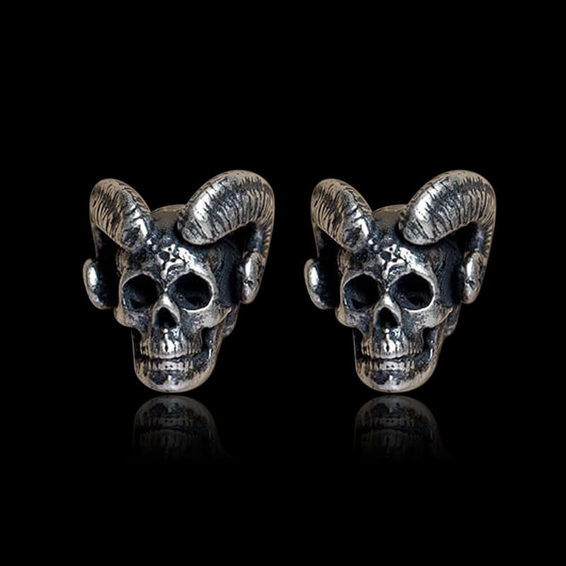 Vintage Goat Head Skull 925 Sterling Silver Stud Earrings
