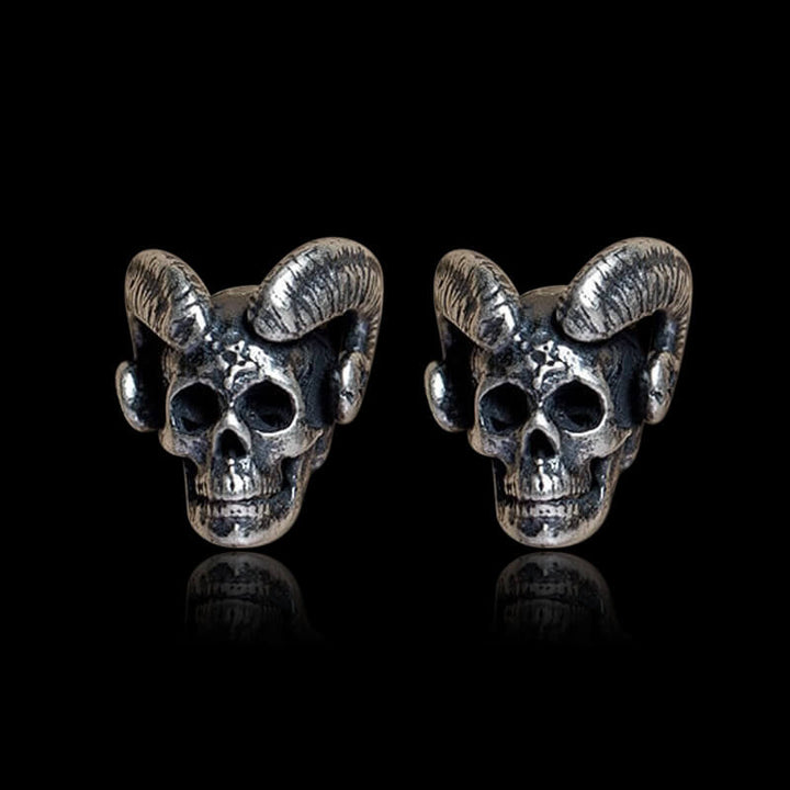 Vintage Goat Head Skull 925 Sterling Silver Stud Earrings