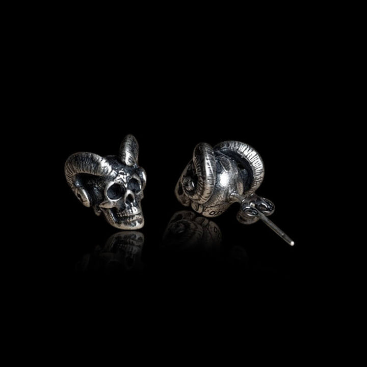 Vintage Goat Head Skull 925 Sterling Silver Stud Earrings