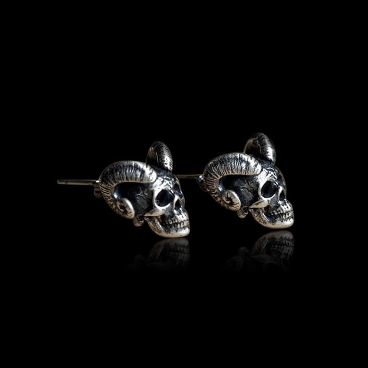 Vintage Goat Head Skull 925 Sterling Silver Stud Earrings