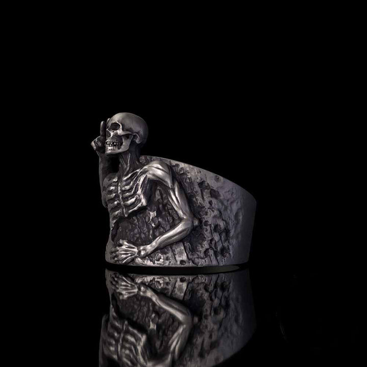 Vintage Half Skull Salute Sterling Silver Ring | RoyalLuster.com