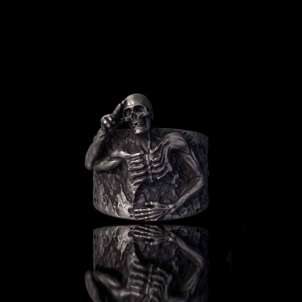 Vintage Half Skull Salute Sterling Silver Ring | RoyalLuster.com
