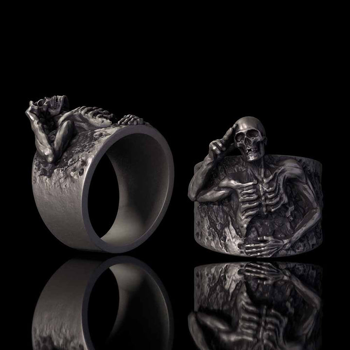 Vintage Half Skull Salute Sterling Silver Ring | RoyalLuster.com