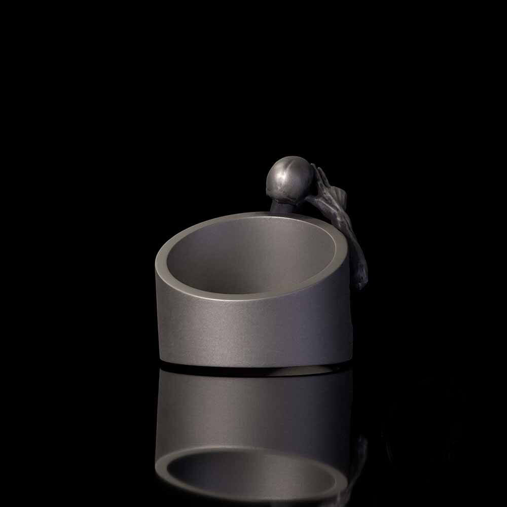Vintage Half Skull Salute Sterling Silver Ring