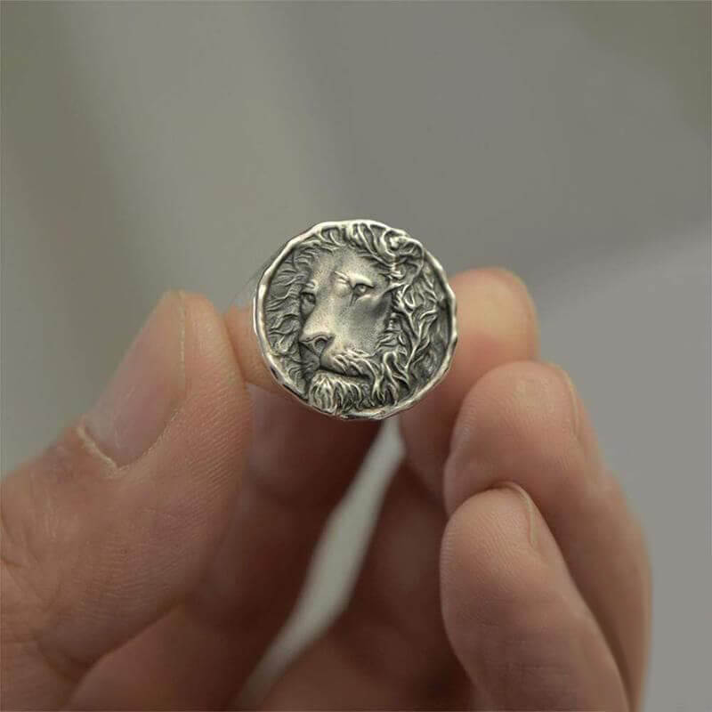 Vintage Lion King 925 Sterling Silver Seal Ring