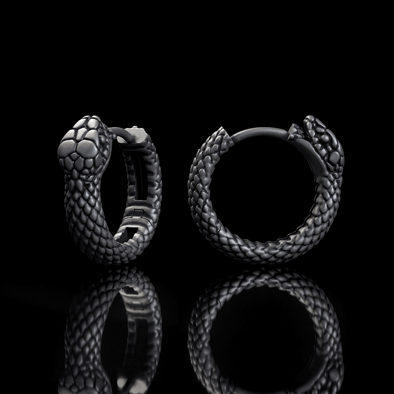 Snake Ouroboros Sterling Silver Huggie Earrings | RoyalLuster.com