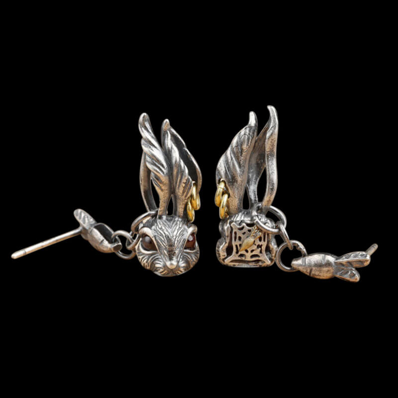 Vintage Rabbit 925 Sterling Silver Stud Earring
