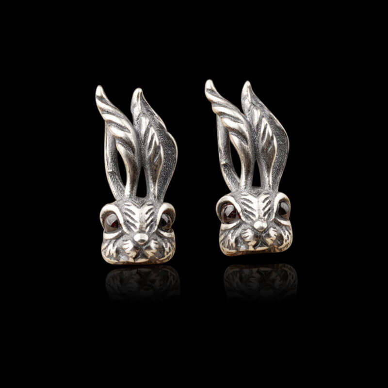 Vintage Rabbit 925 Sterling Silver Stud Earring