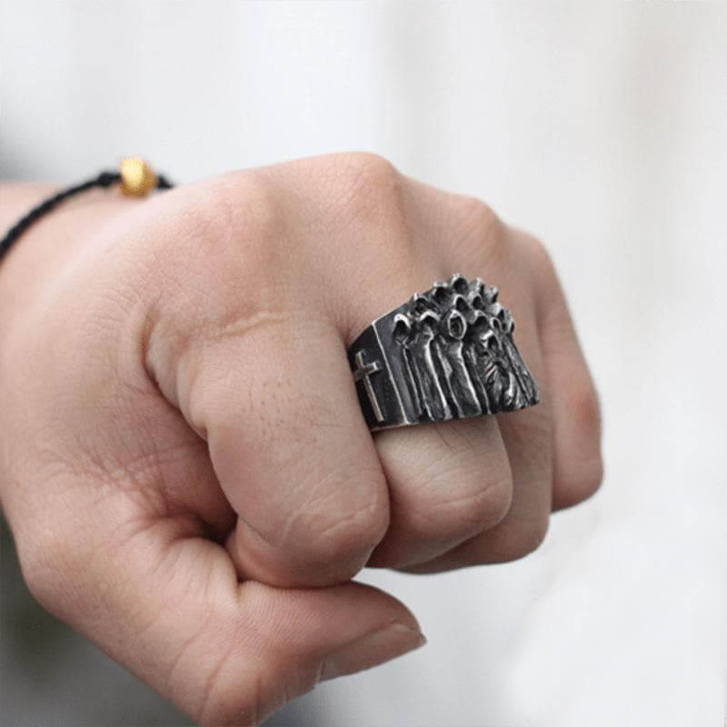 Vintage Ruin Cross Brass 925 Sterling Silver Skull Ring
