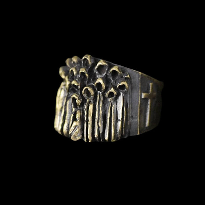 Vintage Ruin Cross Brass 925 Sterling Silver Skull Ring