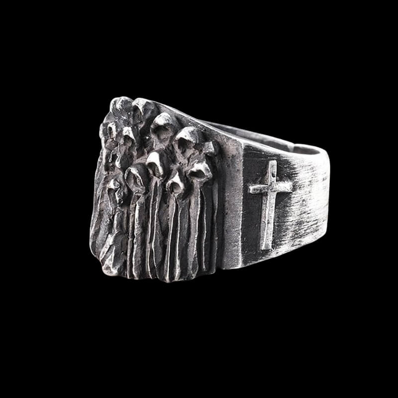 Vintage Ruin Cross Brass 925 Sterling Silver Skull Ring