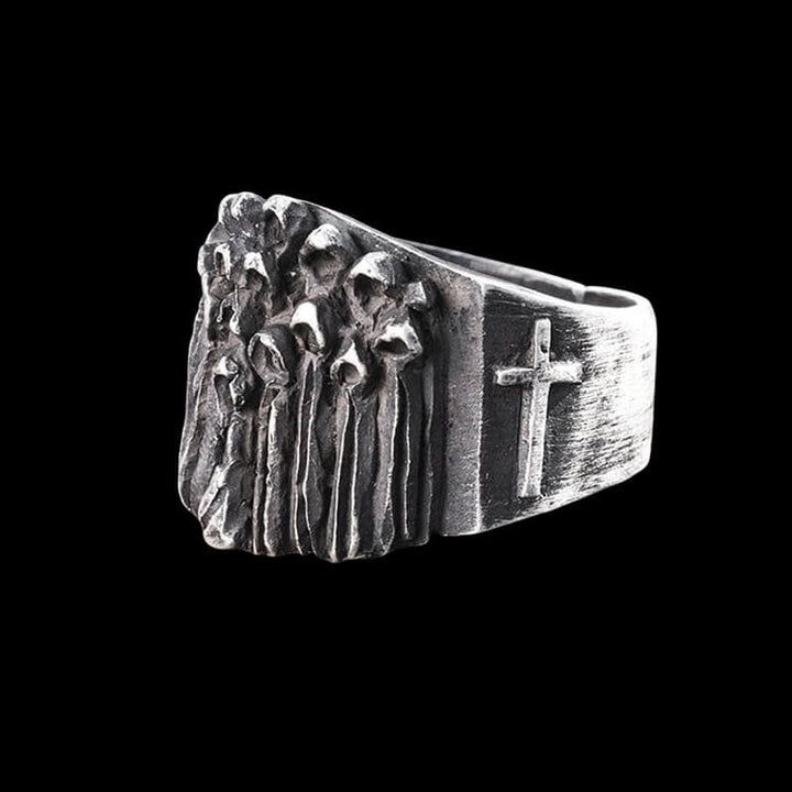 Vintage Ruin Cross Brass 925 Sterling Silver Skull Ring