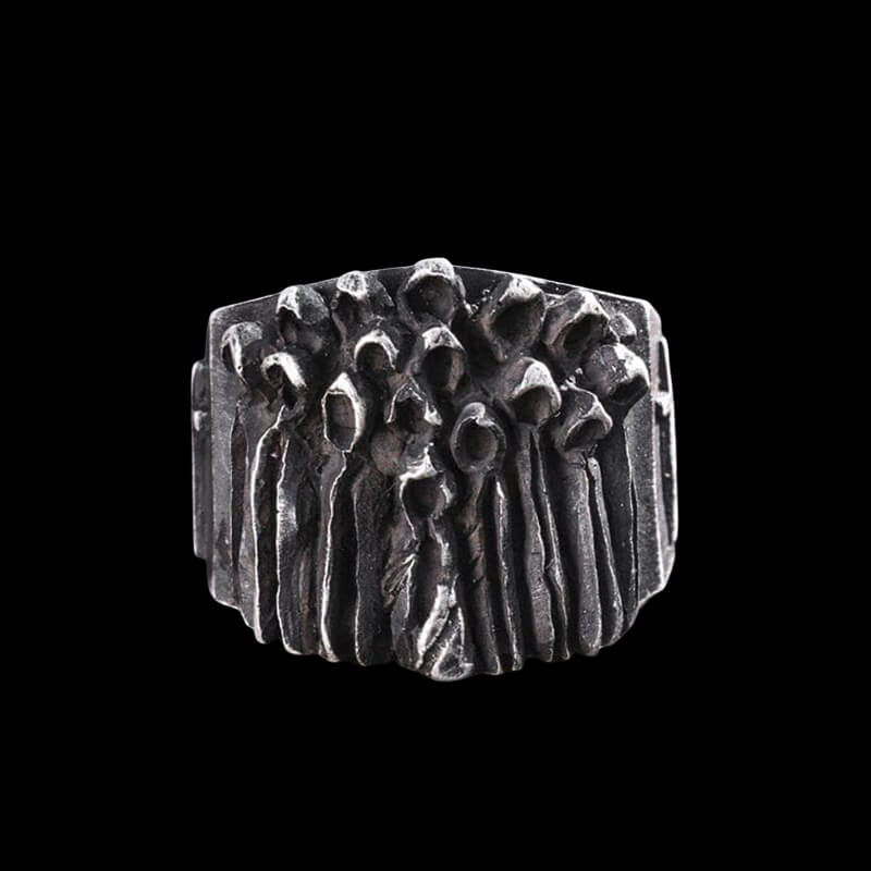 Vintage Ruin Cross Brass 925 Sterling Silver Skull Ring