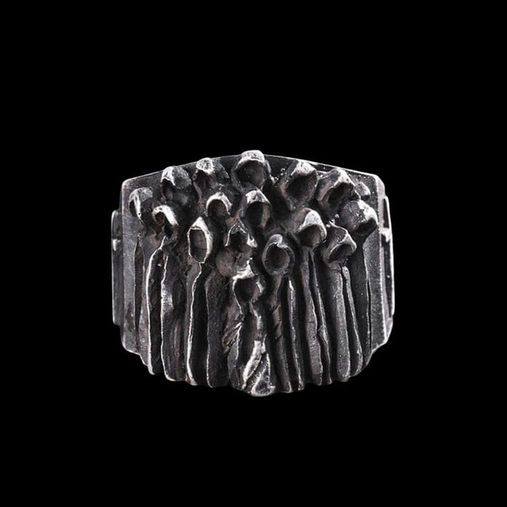 Vintage Ruin Cross Brass 925 Sterling Silver Skull Ring