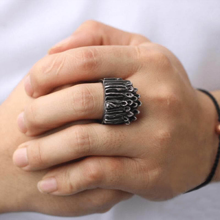 Vintage Ruin Cross Brass 925 Sterling Silver Skull Ring