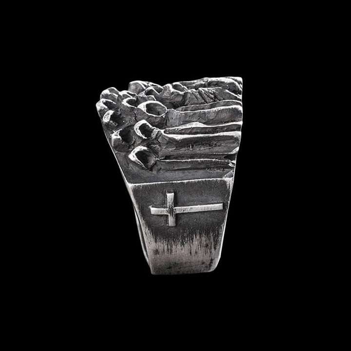 Vintage Ruin Cross Brass 925 Sterling Silver Skull Ring