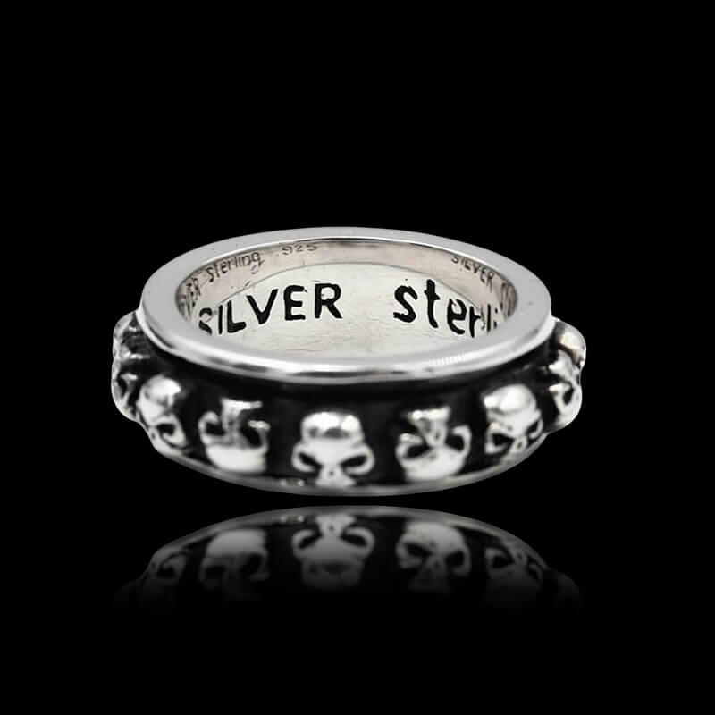 Vintage Skull Punk 925 Sterling Silver Spinner Ring