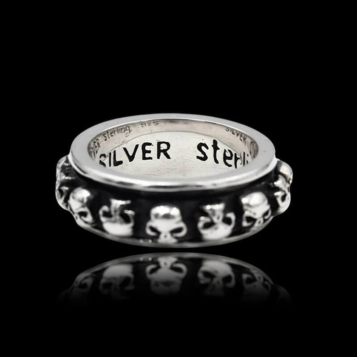 Vintage Skull Punk 925 Sterling Silver Spinner Ring