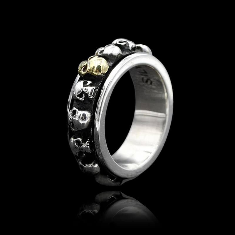 Vintage Skull Punk 925 Sterling Silver Spinner Ring