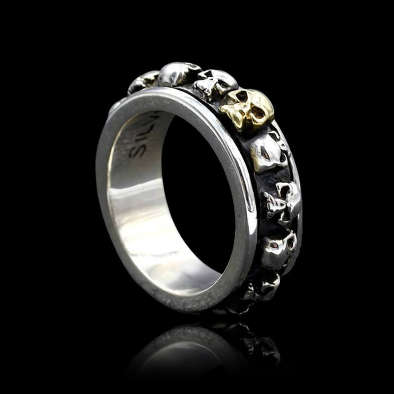 Vintage Skull Punk 925 Sterling Silver Spinner Ring