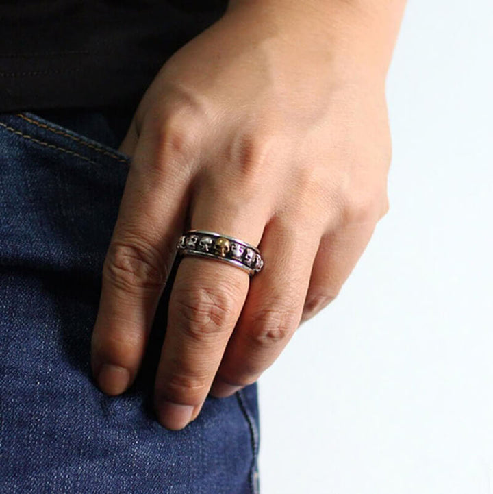 Vintage Skull Punk 925 Sterling Silver Spinner Ring