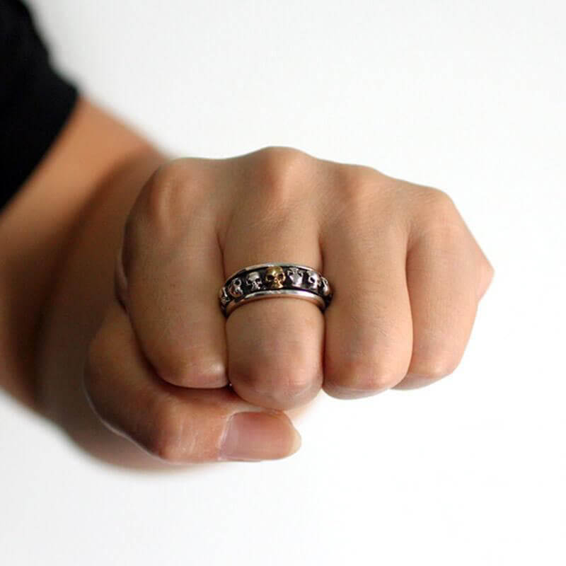 Vintage Skull Punk 925 Sterling Silver Spinner Ring