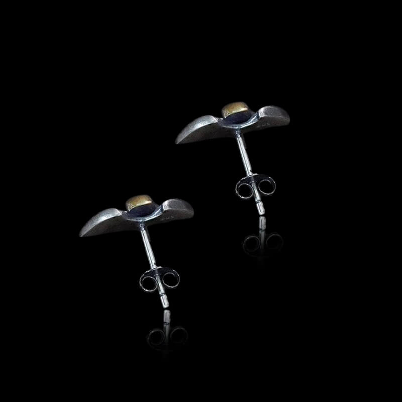 Vintage Skull Wings 925 Sterling Silver Stud Earrings