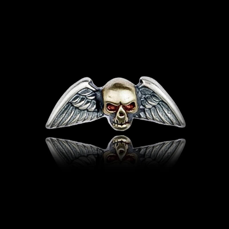 Vintage Skull Wings 925 Sterling Silver Stud Earrings