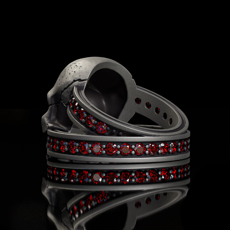 Vintage Skull Zircon-Set Knot Band Sterling Silver Ring