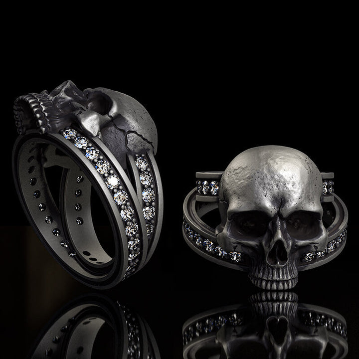 Vintage Skull Zircon-Set Knot Band Sterling Silver Ring | RoyalLuster.com