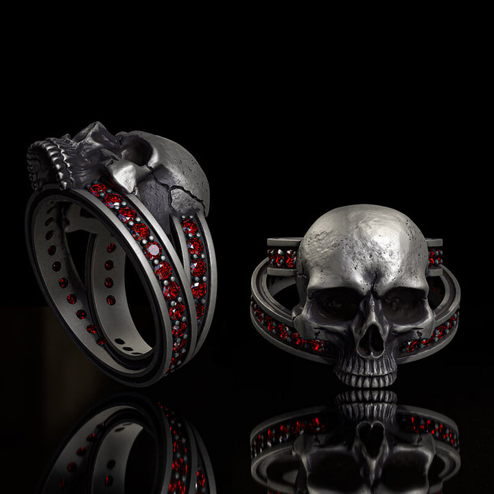 Vintage Skull Zircon-Set Knot Band Sterling Silver Ring | RoyalLuster.com