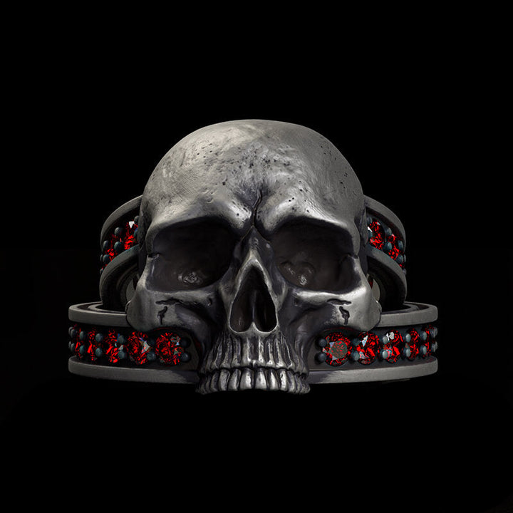 Vintage Skull Zircon-Set Knot Band Sterling Silver Ring | RoyalLuster.com