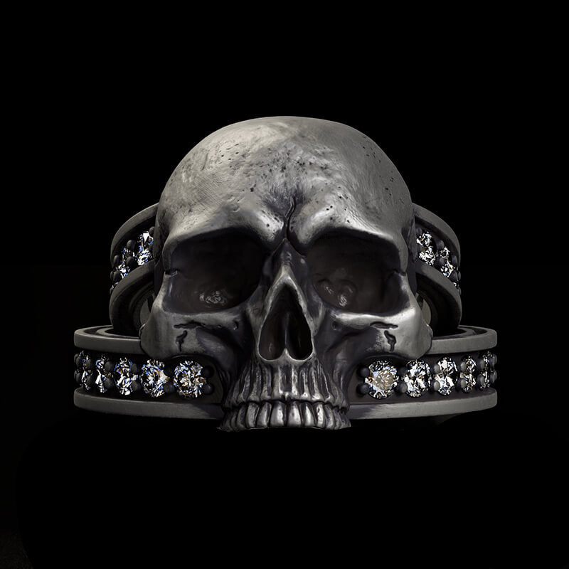 Vintage Skull Zircon-Set Knot Band Sterling Silver Ring | RoyalLuster.com