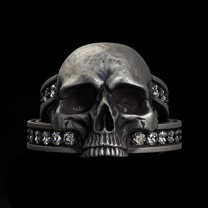 Vintage Skull Zircon-Set Knot Band Sterling Silver Ring | RoyalLuster.com