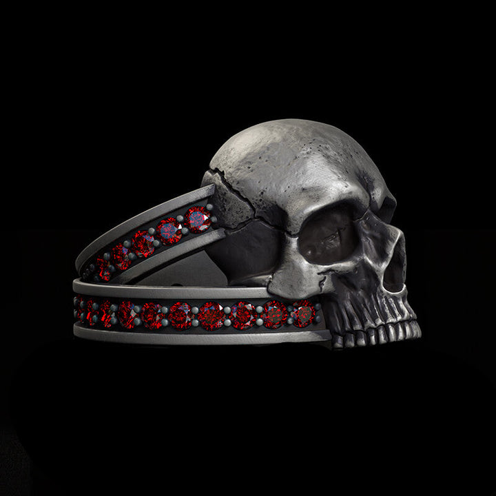 Vintage Skull Zircon-Set Knot Band Sterling Silver Ring