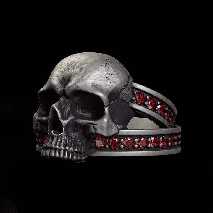 Vintage Skull Zircon-Set Knot Band Sterling Silver Ring | RoyalLuster.com