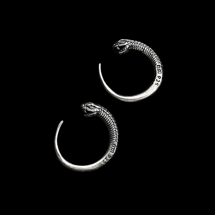 Vintage Snake-Shaped 925 Sterling Silver Hoop Earrings