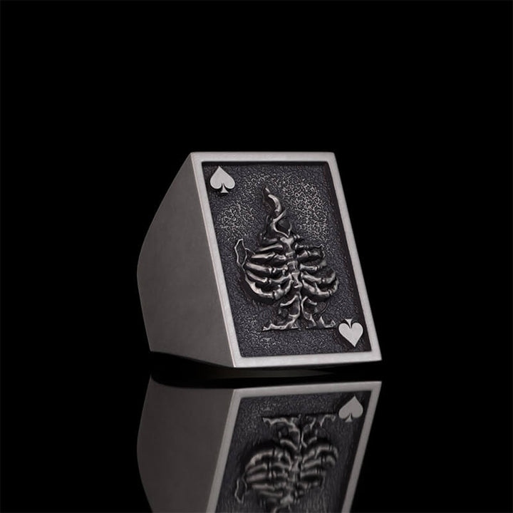 Vintage Square Skull Playing Card Sterling Silver Ring