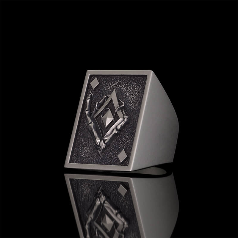 Vintage Square Skull Playing Card Sterling Silver Ring | RoyalLuster.com